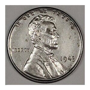 1943 1¢ LINCOLN WHEAT CENT COIN, STEEL-COATED ZINC PENNY, WWII-ERA